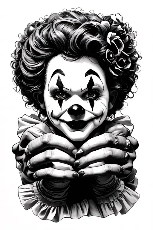 Chicana clown puppet hands holding tattoo design idea