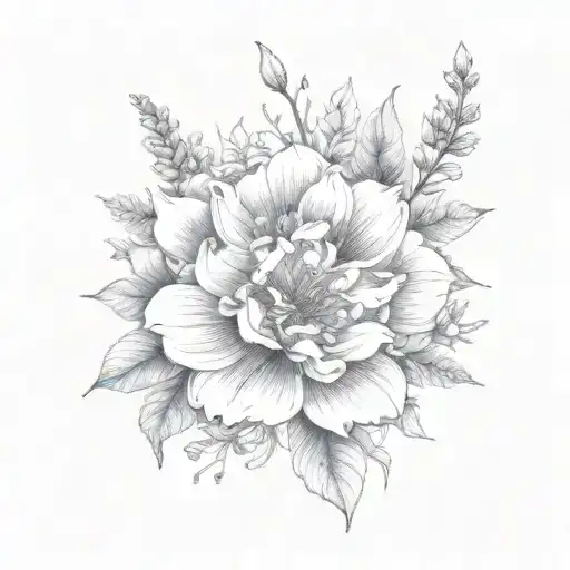 July august november birth flower bouquet tattoo design idea