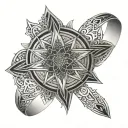 bangle, mandala pattern compass tattoo design idea