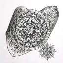 bangle, mandala pattern compass tattoo design idea