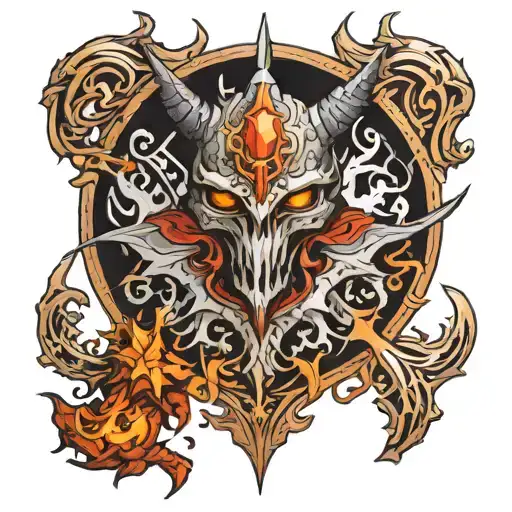 Combine elements from Magic the Gathering and Diablo 2 to create a unique fantasy tattoo design tattoo design idea