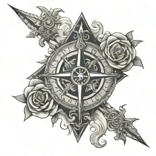 odin, cross, compass, rose and "family" tattoo design idea