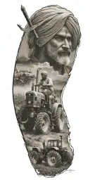 Tractor Plowing, Punjab map with a sword, Farmer man tattoo design idea