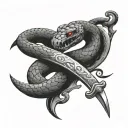snake and scorpion hybrid wrapped around sword tattoo design idea