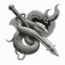 snake and scorpion hybrid wrapped around sword tattoo design idea