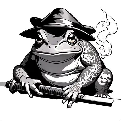 Naruto’s frog smoking weed, frog also have some cool hat (more like a samurai frog), more fit, holding katana tattoo design idea