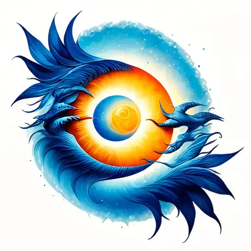 sun moon merging together tattoo design idea
