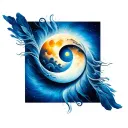 sun moon merging together tattoo design idea