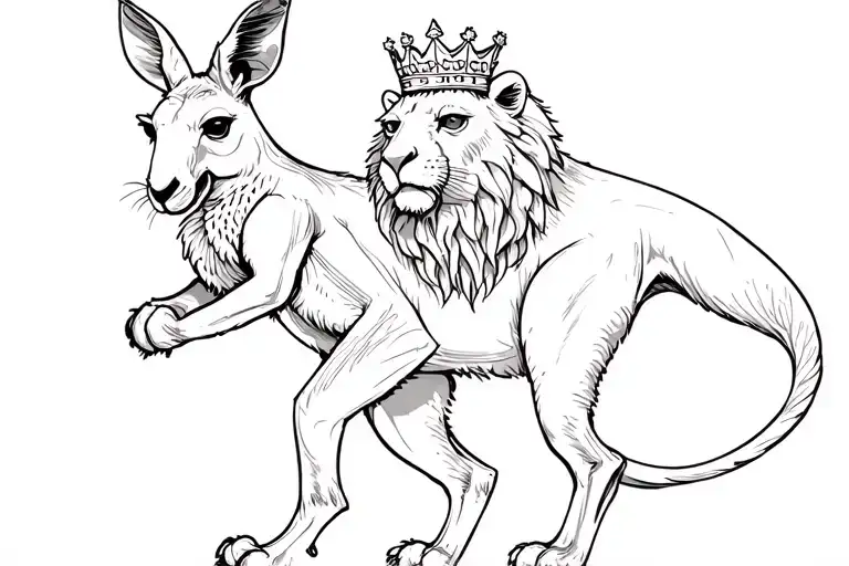 boxing kangaroo and england lion wearing a crown tattoo design idea
