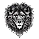 lion face split into a peacock feather tattoo design idea
