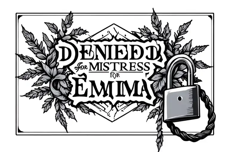 "DENIED FOR MISTRESS EMMA " padlock vine whip femdom style tattoo design idea
