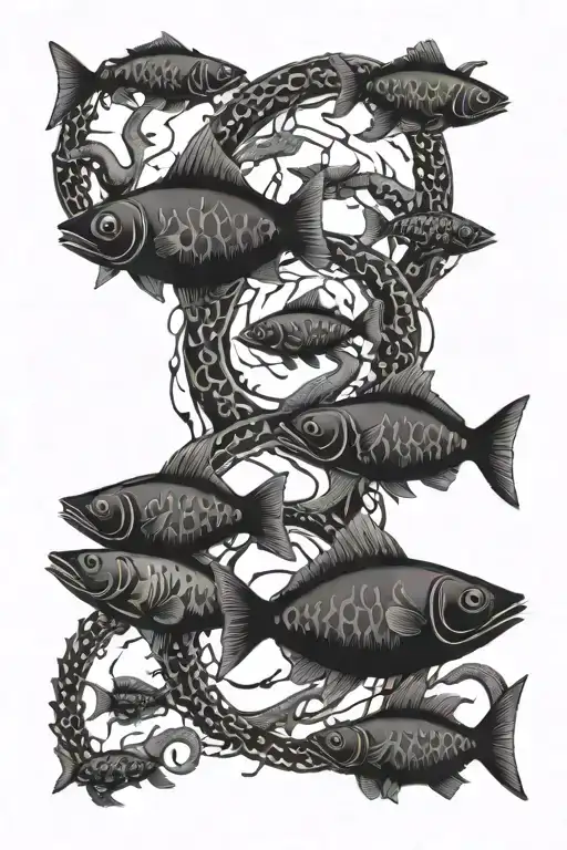 full black circle school of fish tattoo design idea