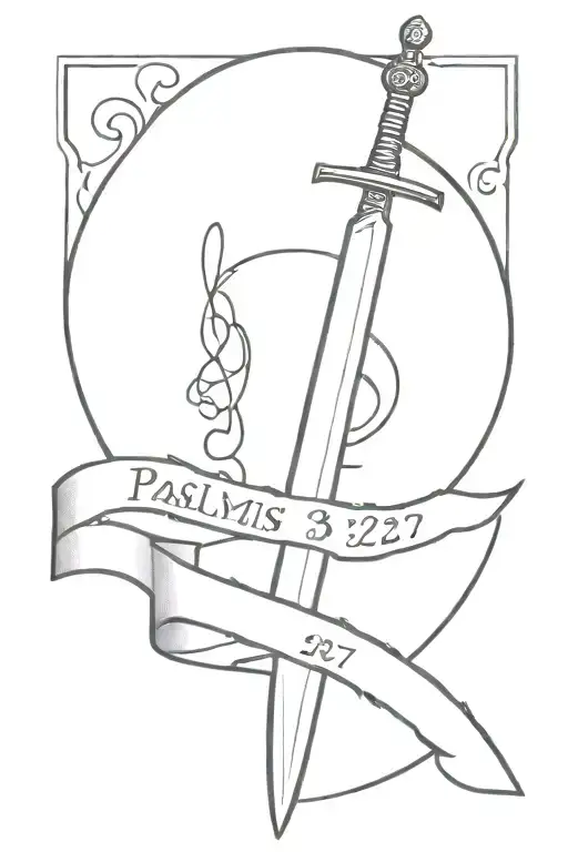 bastard sword with a banner reading psalms 3:27 tattoo design idea