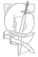 bastard sword with a banner reading psalms 3:27 tattoo design idea