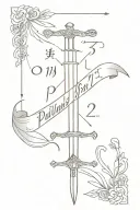 bastard sword with a banner reading psalms 3:27 tattoo design idea