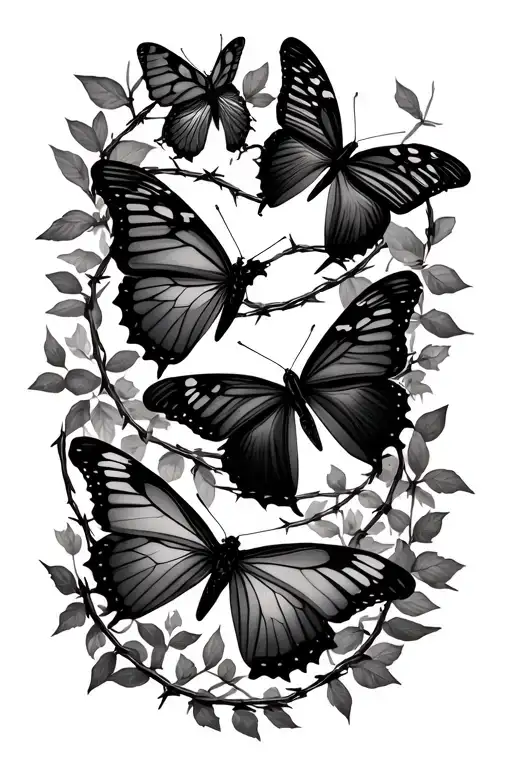 butterflies connected by a line of barbed wire tattoo design idea