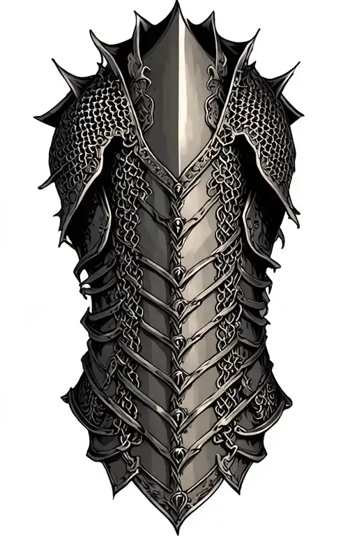 realistic tattooing armor with mix of plating chainmail arm sleeve wrap around. making it look like the skin is armor tattoo design idea