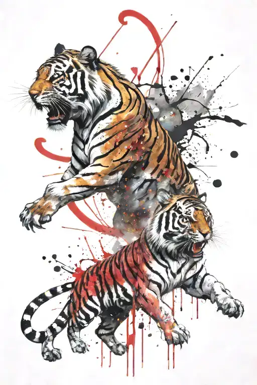 tiger fighting tattoo design idea