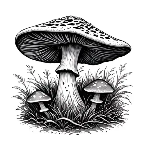 morel mushroom, forest scene, mushroom hunting  tattoo design idea