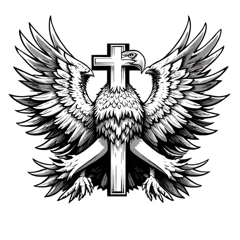 eagle and cross surrounded tattoo design idea