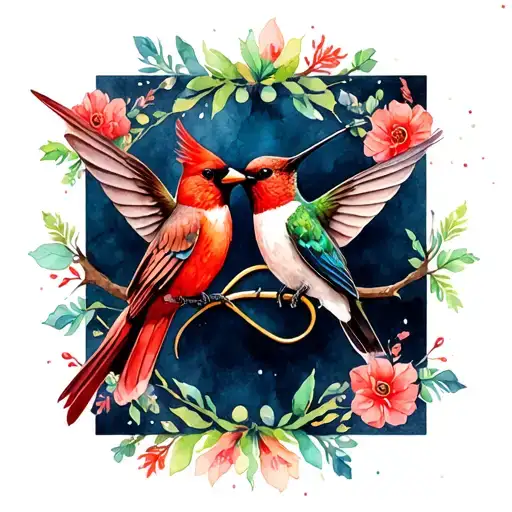 hummingbird and cardinal infinity symbol tattoo design idea