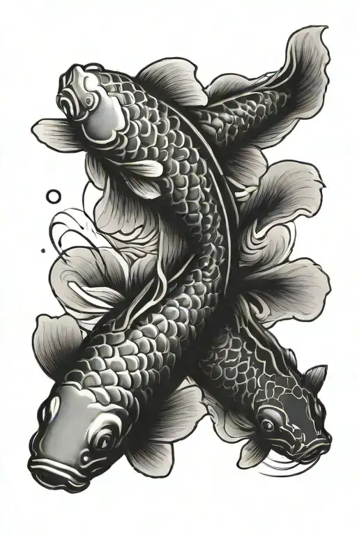 three koi fish swimming upstream tattoo design idea
