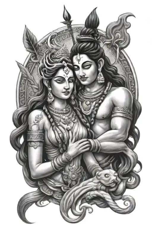 lord shiva and parvati love aura tattoo design idea