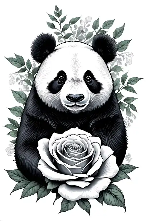 Panda bear above rose tattoo design idea