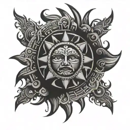 tribal mexican and filipino sun tattoo design idea