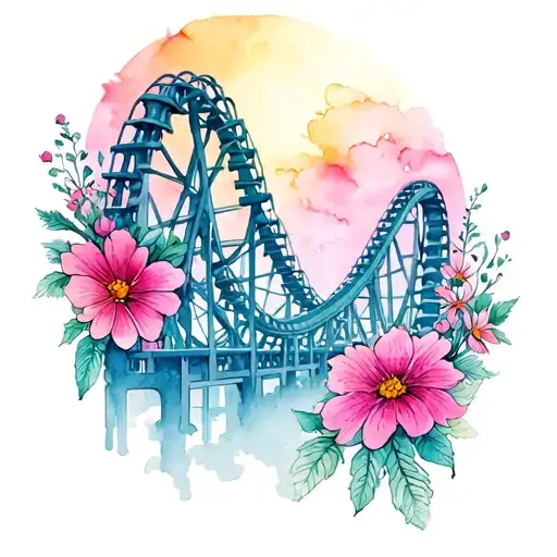 roller coaster and flowers intertwined tattoo design idea