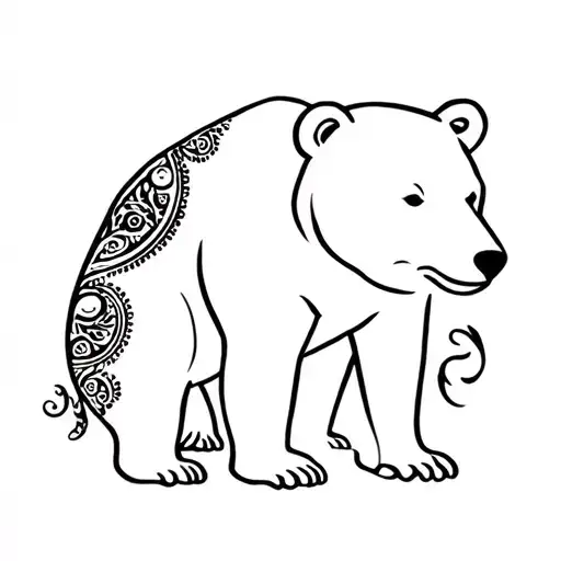 bear side outline with paisleys inside, minimalistic with a lot of white space. tattoo design idea