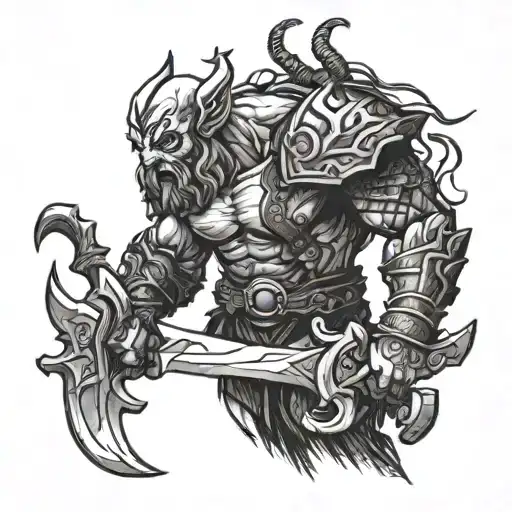 kratos, god of war, mimir, leviathan axe, blades of chaos tattoo design idea