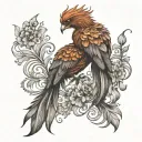 phoenix, floral patterns, negative space tattoo design idea