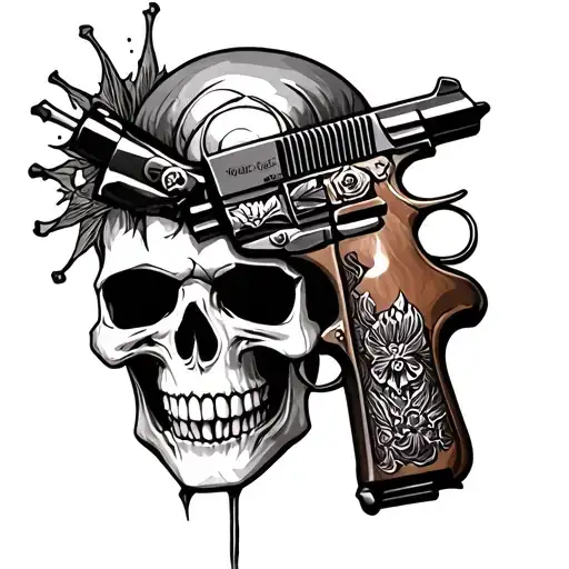 skulls and gun tattoo design idea