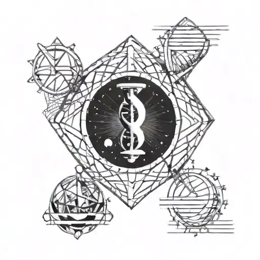 geometrical astronomical dna strand with hour glass  tattoo design idea