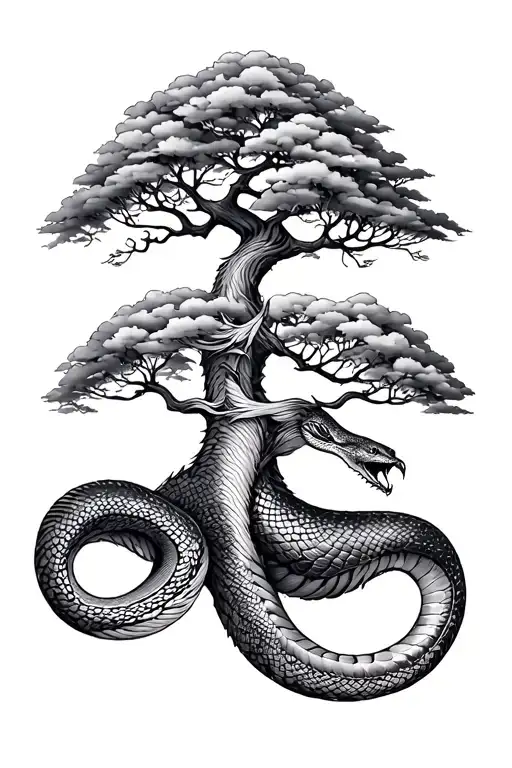 tree of knowledge with serpent tattoo design idea