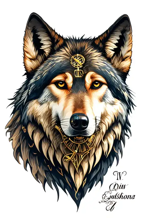 wolf and roman numeral clock tattoo design idea