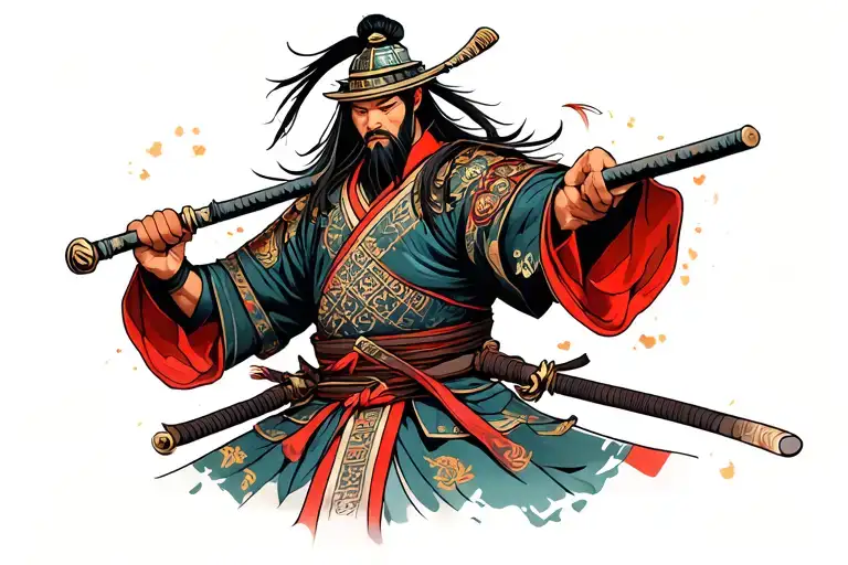 Samurai warrior wielding tattoo design idea