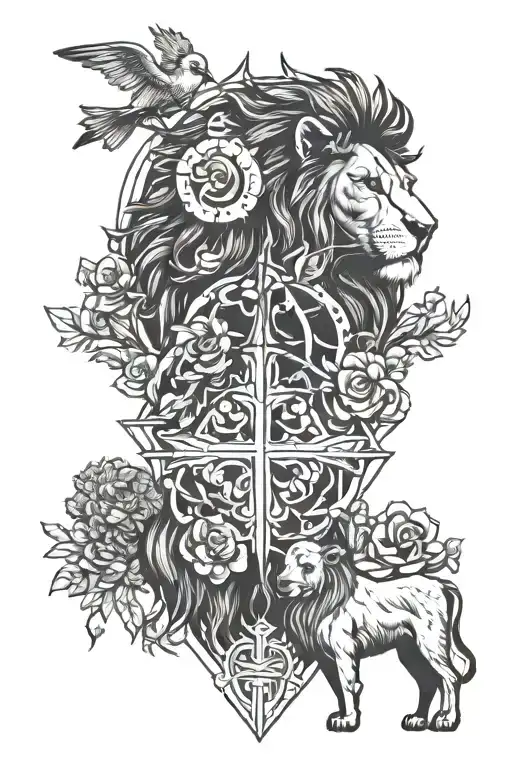 lion and lamb and cross  tattoo design idea
