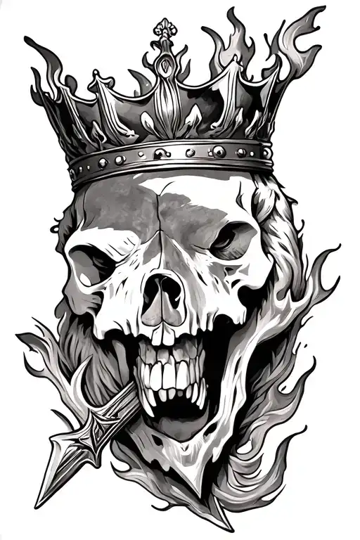 Bear skull with crown and fire sword tattoo tattoo design idea