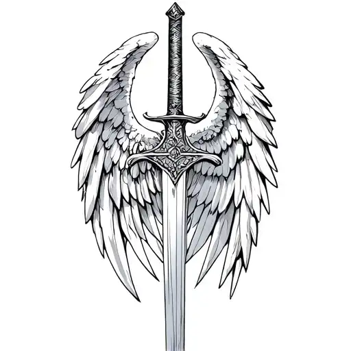 st michael sword one angel wing tattoo design idea
