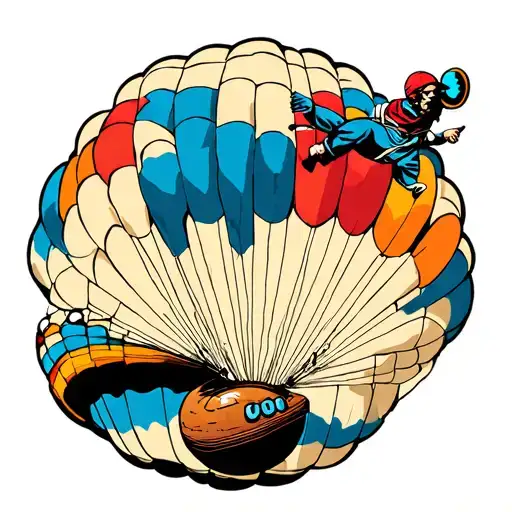 Bowling skydiver flies parachute tattoo design idea