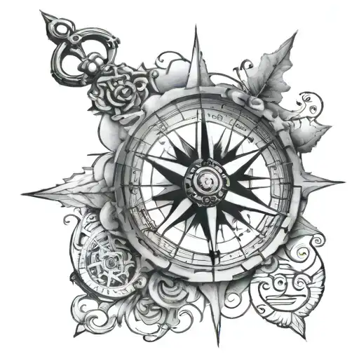 compass, coodinates and family tattoo design idea