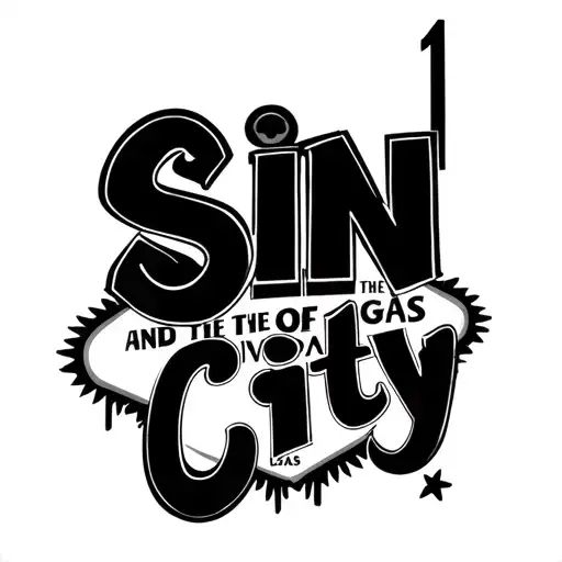 Graffiti style font that says Sin City And the city of Las Vegas as the background  tattoo design idea