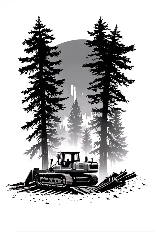 bulldozer skyline forestry scene that leads tattoo design idea