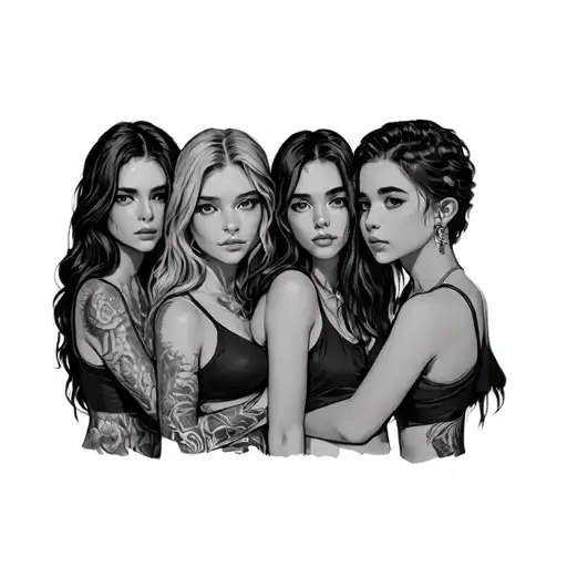 4 girls, sex, arrangement, quartered composition, standing frontal sex, 4 boys, tattoo design idea