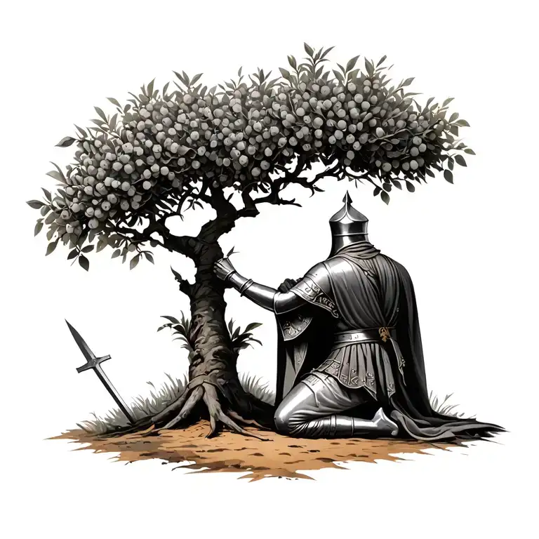 Knights Templar kneeling at an olive tree  tattoo design idea