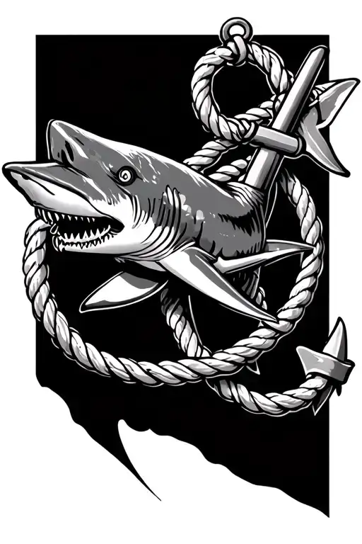anchor compass rope shark tattoo design idea