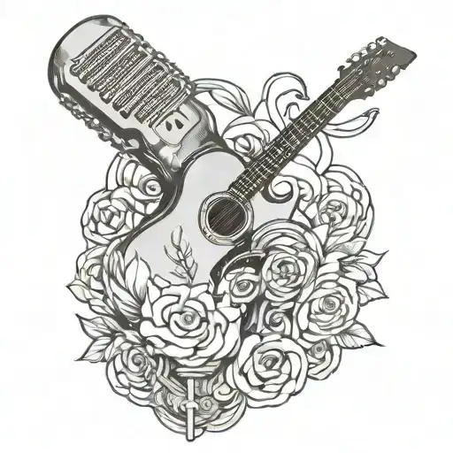 mic and guitar surrounded tattoo design idea
