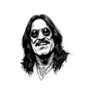 Ozzy Osbourne, evil smile, round glasses, king of darkness tattoo design idea